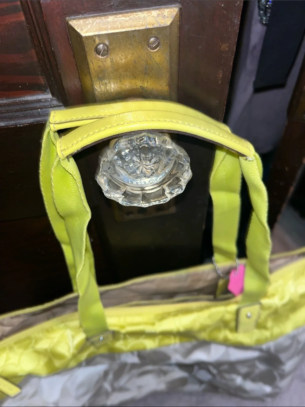 Coach Two-Tone Yellow and Ivory Signature Tote with Pink Hangtag - Picture 6 of 6